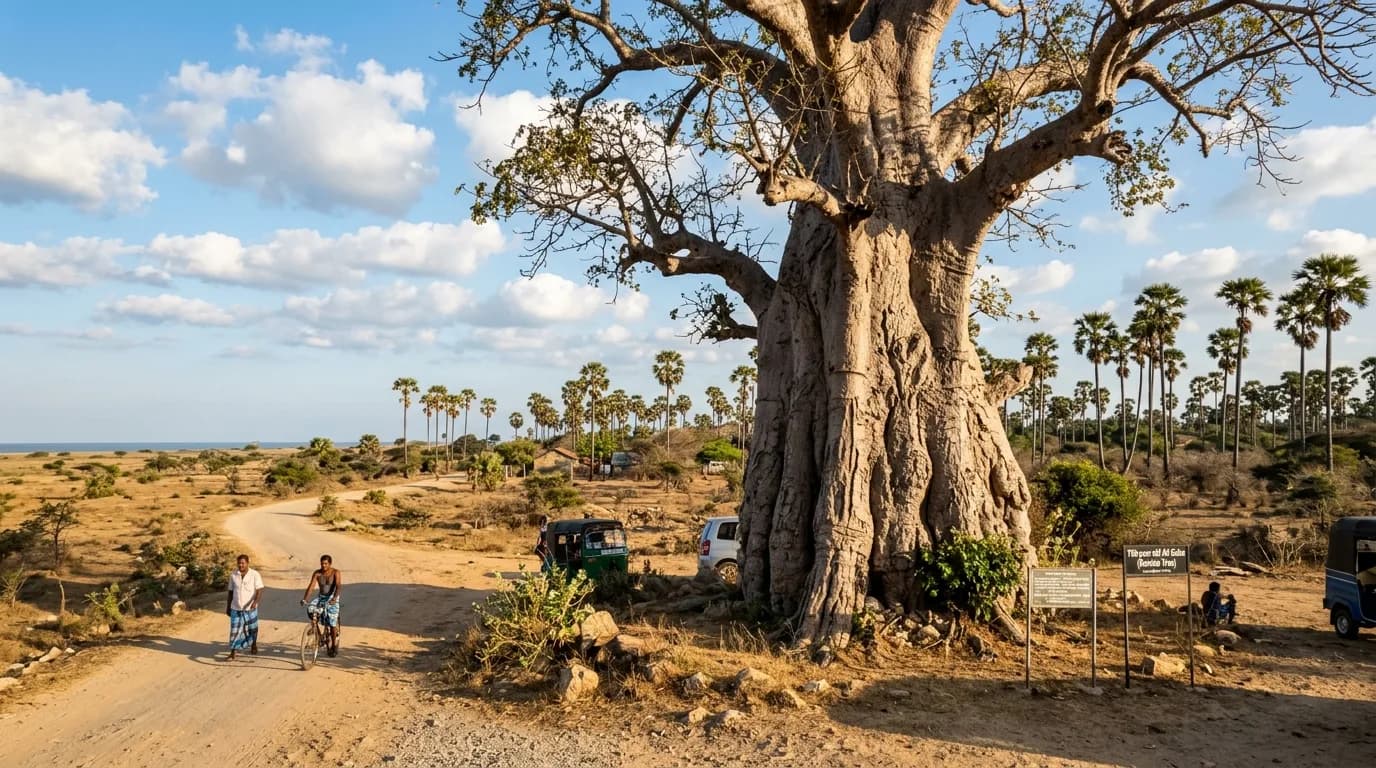 Ancient 700-year-old giant Baobab tree on Mannar Island in Sri Lanka