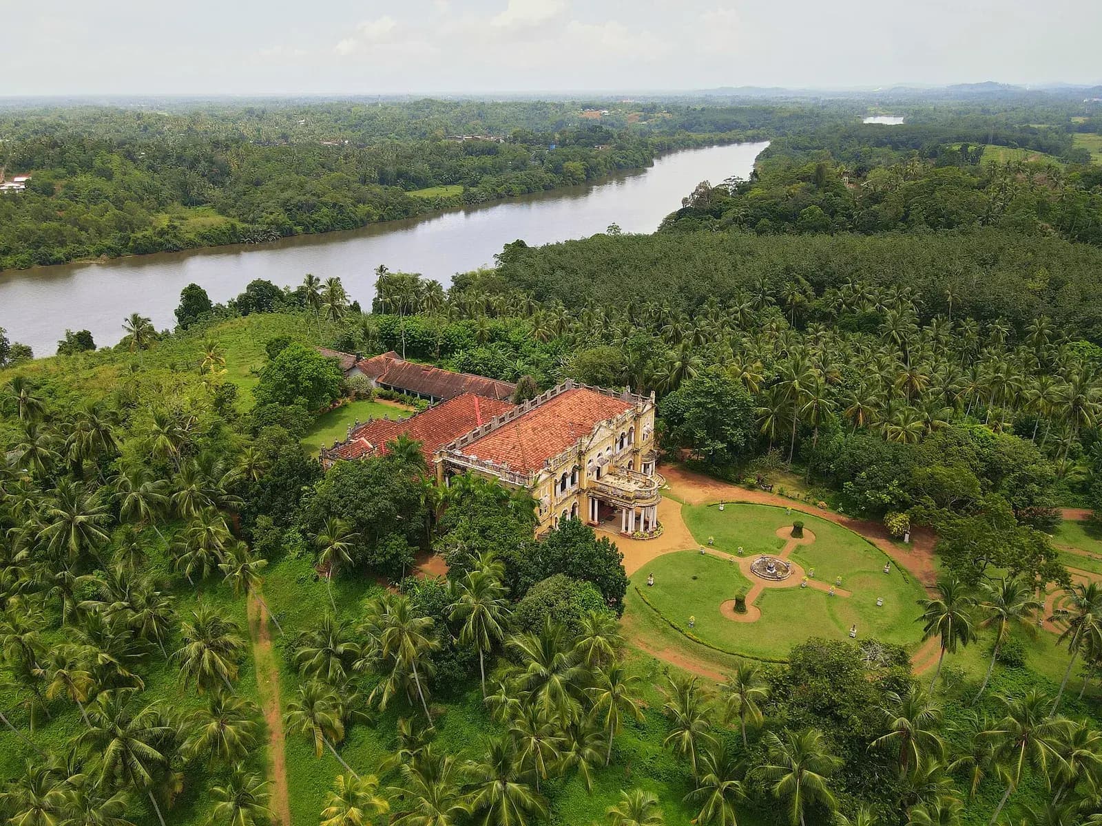 Grand Edwardian-Indian baroque facade of Richmond Castle set within lush gardens in Kalutara Sri Lanka